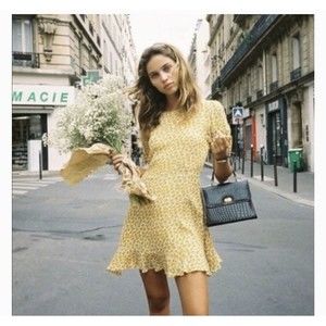 Faithfull the Brand Florence Mini Dress Womens Sz 2 XSmall Flowers Yellow